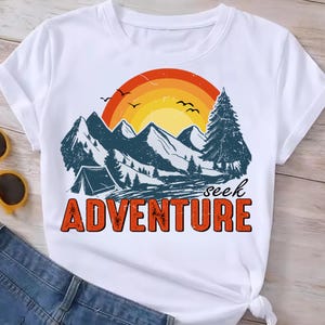 Seek Adventure PNG - Camping Sublimation Design - Mountain Sunset Outdoor PNG for Hiking & Nature Shirts