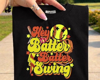 Hey Batter Batter Swing PNG, Softball Mom PNG, Game Day Softball Shirt Design, Retro Softball PNG, Trendy Sports Sublimation