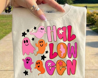 Hal Low Gen PNG, Cute Ghost Halloween PNG, Pink Retro Halloween Design, Girly Spooky Sublimation PNG