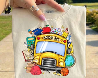 School Bus PNG, Back To School Sublimation, First Day Of School PNG, Teacher Shirt Design, Kindergarten Bus Clipart, Digital Download