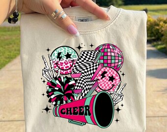 Cheer Mom PNG,  Neon Cheerleader Design, Game Day Cheer Shirt, Pink Teal Cheer Mama PNG, Trendy Cheer Sublimation