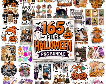Paquete de PNG de Halloween, Paquete de PNG espeluznantes, Diseños de camisetas de Halloween, PNG de fantasma, calabaza y bruja, Lindo Halloween retro, 165 archivos PNG