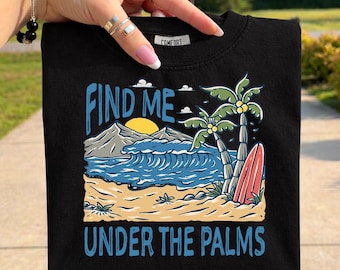 Encuéntrame bajo las palmeras PNG, Playa retro PNG, Sublimación de vacaciones tropicales, Diseño de camiseta de surf de verano, Palmera PNG, Vacaciones en la playa PNG