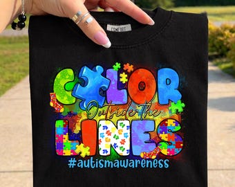 Color Outside The Lines PNG, Autism Teacher Shirt Design, Neurodiversity Quote PNG, Special Education Classroom, Inclusive Sublimation