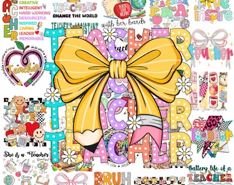Teacher PNG Bundle 25 Files, Back to School PNG, Teacher Shirt Designs, Sublimation Bundle, Teacher Appreciation PNG, Classroom Graphic