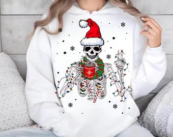 Skelet Kerst PNG, Grappige Kerstschedel PNG, Kerstman Skelet Sublimatie, Kerst Skelet Shirt PNG, Gotische Kerst Digitale Download