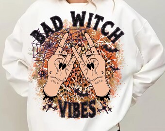 Bad Witch Vibes PNG, Halloween Sublimation Design, Spooky Leopard Witch Hands Art