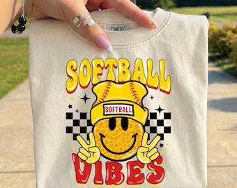 Softball Smiley PNG, Retro Softball Vibes Design, Cute Softball Mom PNG, Game Day Softball Shirt, Smiley Face Softball Sublimation