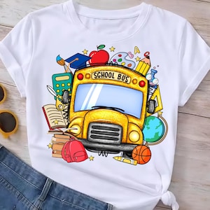 School Bus PNG Sublimation, Back to School Clipart, Cute Bus Driver PNG, Teacher Student Design for T-shirt, Kids School PNG
