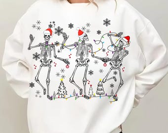 Dansend skelet met kerstmotief (PNG), grappig kerstskelet (PNG), kerstman-skelet (sublimatie), kerstskelet-shirtontwerp