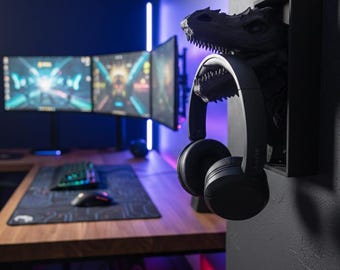 Soporte para auriculares de dragón - Regalo para gamers de fantasía - Colgador de auriculares de pared