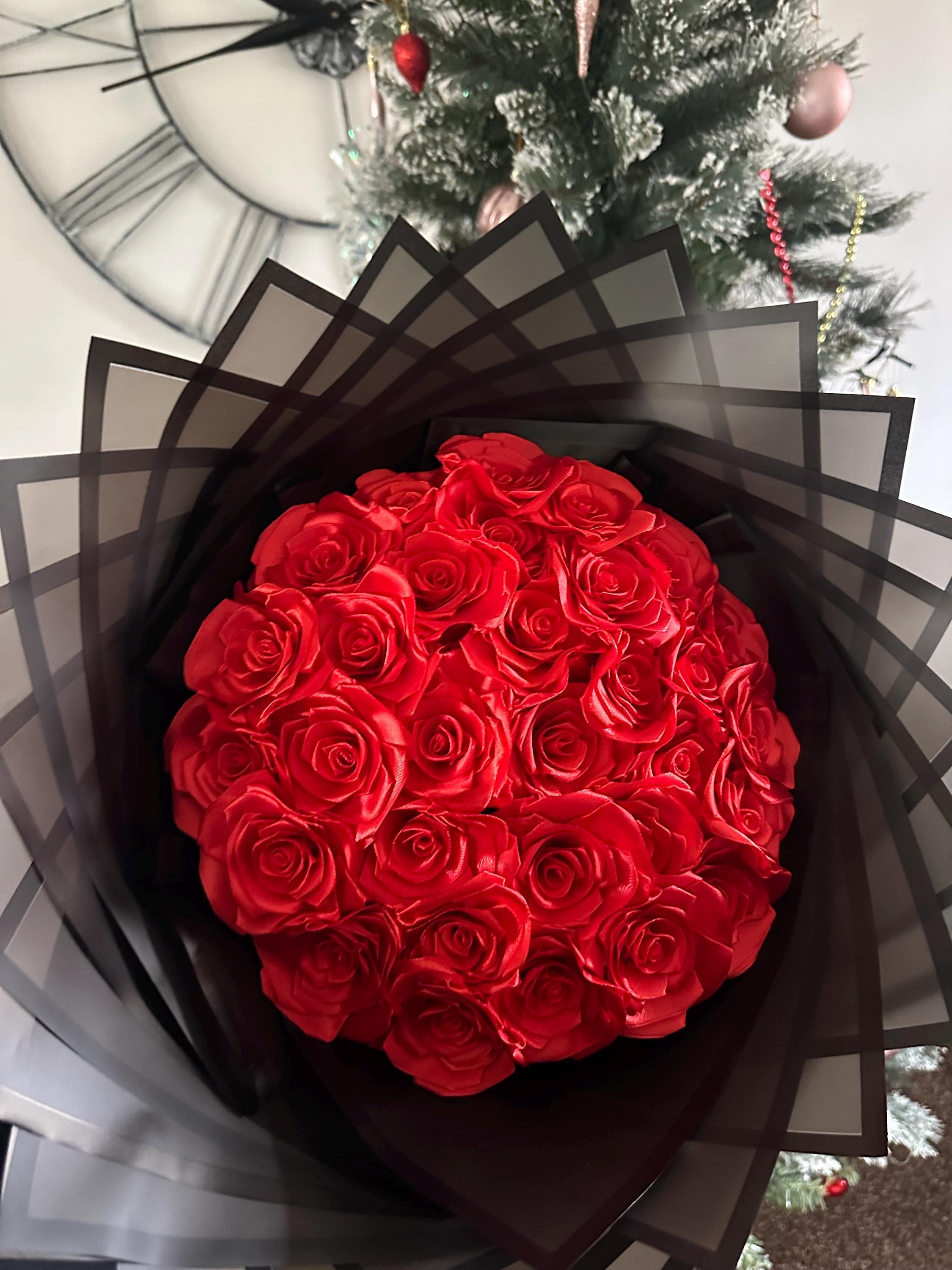 Handcrafted Riboon Rose Bouquet | Eternal Floral Gift | Forever Roses |  Ribbon Bouquet - Etsy Israel