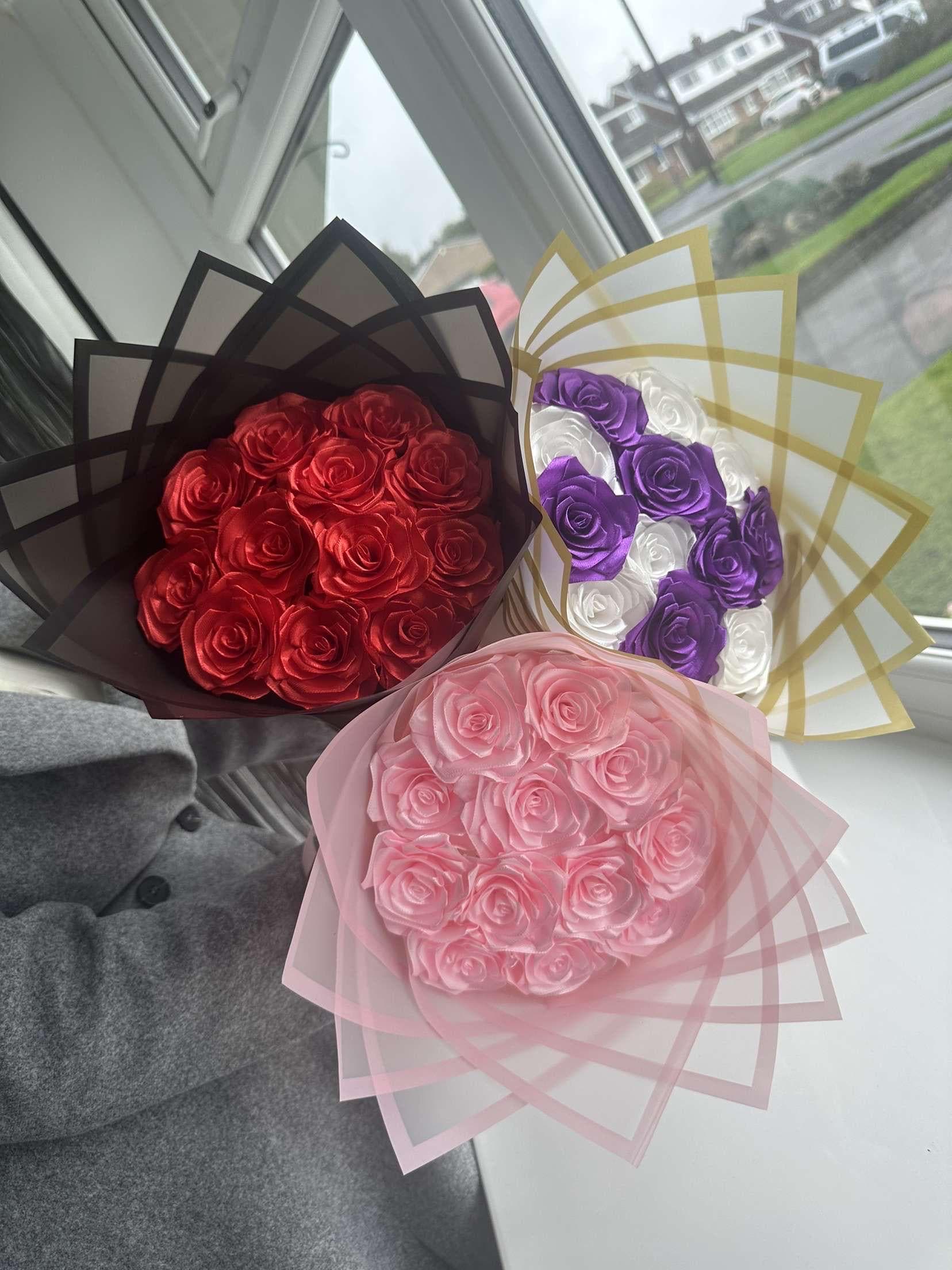 Handcrafted Riboon Rose Bouquet | Eternal Floral Gift | Forever Roses |  Ribbon Bouquet - Etsy Israel