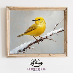 Vibrant Yellow Warbler Bird Oil Painting Printable Digital Download Cozy Cottagecore Rustic Farmhouse Pastel Vintage Nature Decor 780