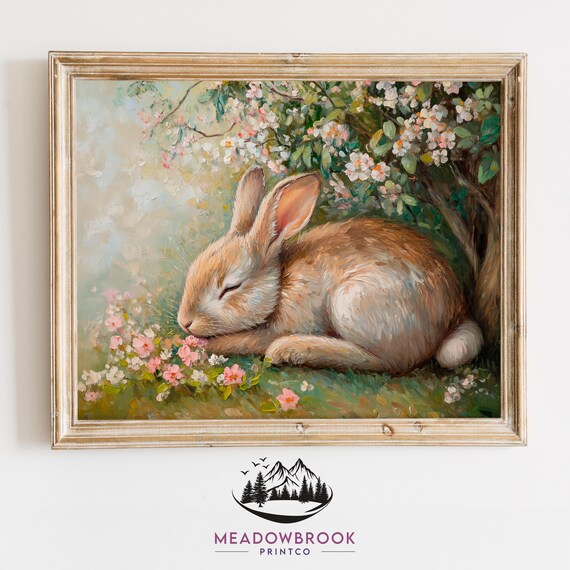 Sleeping Bunny Beneath Cherry Blossoms - Easter Rabbit Printable