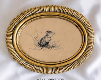 Arte rústico vintage de ratón a pluma y tinta: boceto de animal estilo cottagecore, dibujo de historia natural con toques terrosos, arte digital imprimible para pared 1351