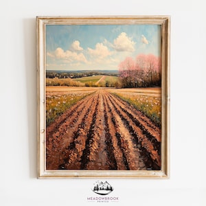 Printable Farm Field in Lancaster - Rustic Country Landscape Art, Vintage Farmhouse Decor, Tranquil Countryside Print, Oil Painting 1204