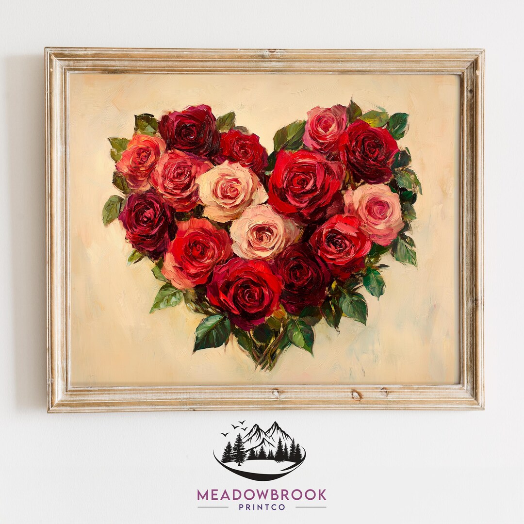 Heart-shaped Red and Pink Roses Art - Romantic Valentine’s Day Wall Art ...