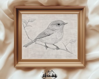 Sketched Robin Bird Print - Rustic Wall Art, Farmhouse Bird Decor, Vintage Bird Artwork, Neutral Bird Painting, Digital Download 1001