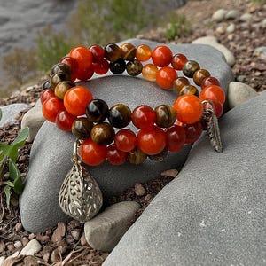 Orange And Green Bracelet With Leaf Charm