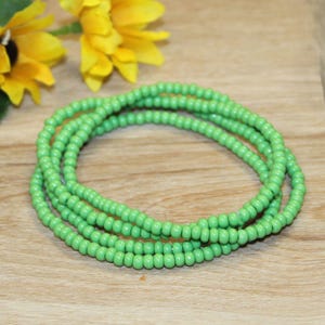 Green Mint Seed Bead Stretch Bracelets Boho Stacking