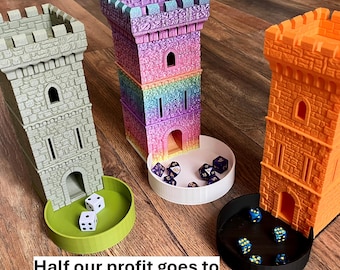 Castle Dice Tower for D&D and Boardgames - Half our profit goes to OXFAM - Recycled plastic available - Gift for Dungeons and Dragons DnD