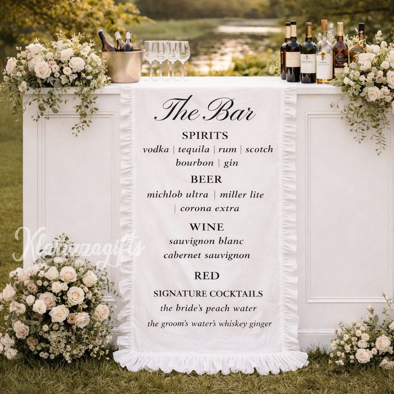 Retro Ruffle Bar Custom Ruffled Wedding Bar Sign, Signature Cocktail Menu, Elegant ...
