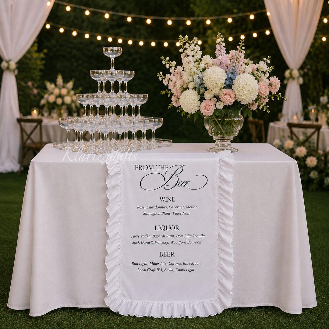 Retro Ruffle Bar Custom Ruffled Wedding Bar Sign, Signature Cocktail Menu, Elegant ...