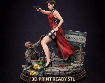 Horror Action Woman STL – 3D Printable Diorama Statue, Resin Miniature (Digital Download)
