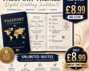 Passport Themed Wedding Invitation | Luxury Digital Invite (Unlimited Downloads)