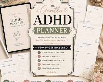 ADHD Digital Planner for GoodNotes | Gentle Productivity Planner | Neurodivergent Wellness | Hyperlinked iPad