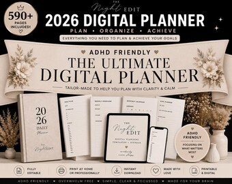 2026 Digital Planner Bundle | Minimalist Daily, Weekly, Monthly Pages (PDF, PNG, PowerPoint)