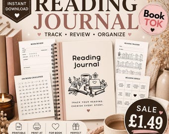 Reading Journal Printable PDF | BookTok Tracker, Review, Challenge Planner (Digital Download)
