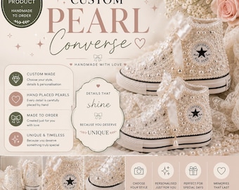 Custom Pearl Wedding | Bridal Trainers | Personalised Bride Sneakers | Wedding Reception Shoes | Satin Ribbon Laces