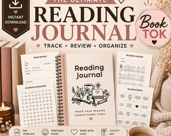 Reading Journal Printable PDF | BookTok Tracker, Review, Challenge Planner (Digital Download)
