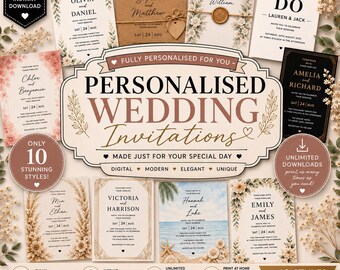 Custom Wedding Invitations Digital Download | Personalised Wedding Invite | 10 Elegant Styles | Unlimited Downloads