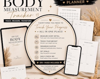 100 Day Body Measurement Tracker | Weight Loss Fitness Planner (PDF Download)