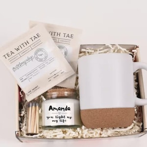 Self care tea set, includes mug candle and tea, Personalized gift box for her