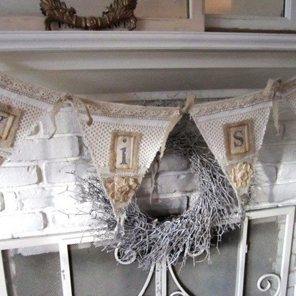 Shabby Chic Rustic Wish Bunting - Garland - Christmas Decoration