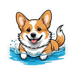 Cute Corgi Swimming Sticker. Perfect Gift For Corgi Owners and Dog Lovers! Perfect for Everyday life