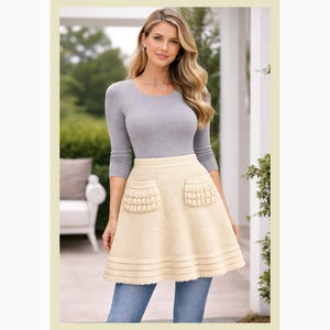 Patrón PDF de delantal de bolsillo de crochet vintage con falda de punto de celosía y lazos de cinta