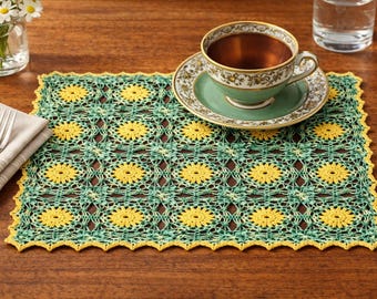 Patrón de mantel individual con motivo de flores de ganchillo