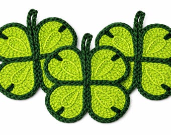 Posavasos de crochet de trébol de cuatro hojas