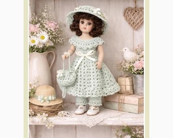 Vintage Crochet Doll Dress, Hat & Parasol Pattern – 8 Inch Doll