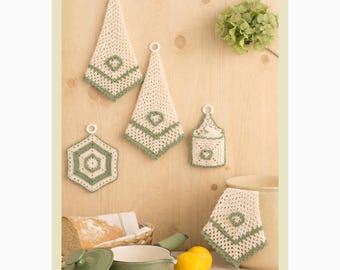 Conjunto de patrones de toallero, agarradera y porta cerillas de ganchillo vintage (PDF)