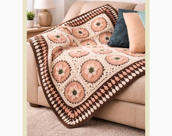 Patrón de manta afgana con motivos de ganchillo, manta cuadrada floral estilo abuela, manta retro (patrón descargable)