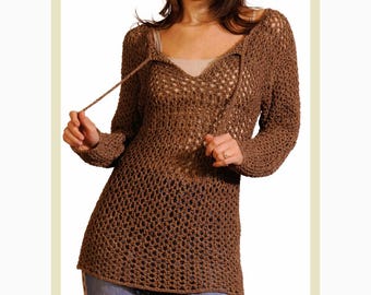 Patrón de suéter tipo túnica de ganchillo estilo vintage, top de verano de encaje estilo boho (patrón descargable)