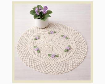 Patrón de tapete de ganchillo, centro de mesa de encaje floral, decoración del hogar con hilo redondo (PDF)