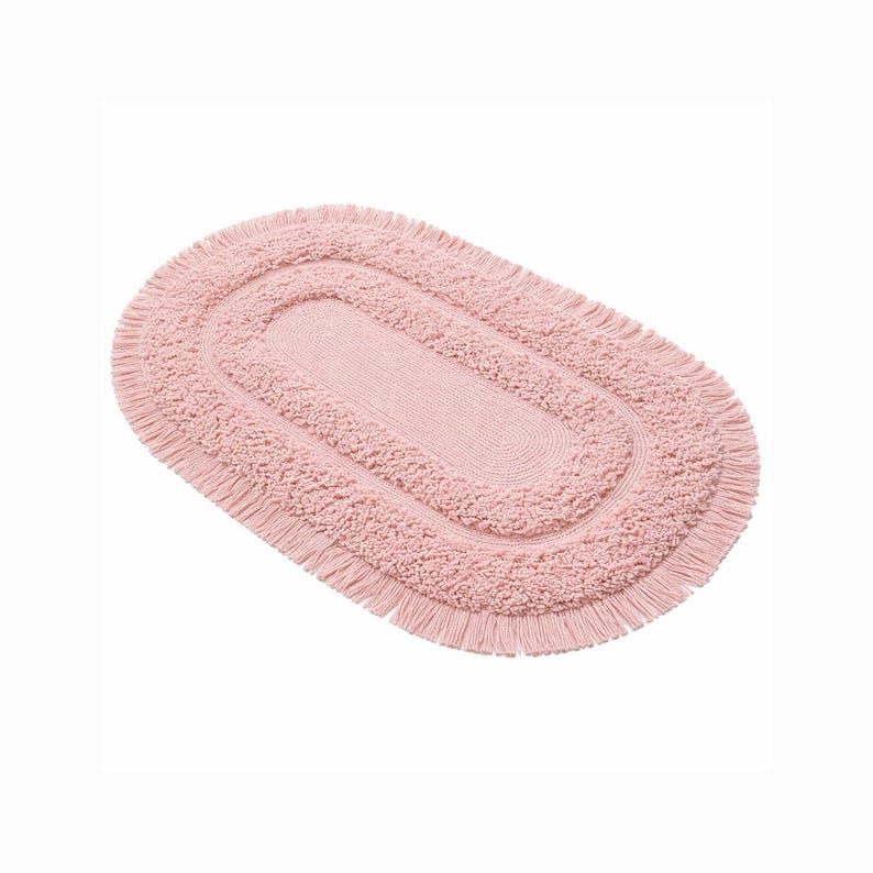 Loop Texture Bath Rugs Vintage Loop Stitch Crochet Rug Pattern – Textured Oval Rug With Fringe ...
