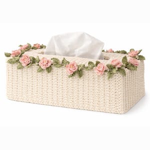 Mönster för virkat näsduksasköverdrag med blommor och bladkant PDF